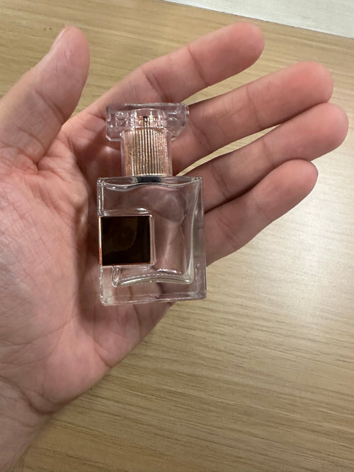 Noor attar bottle — square clear glass with rose gold spray head